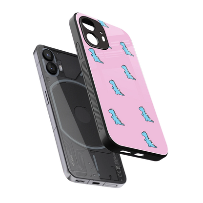 Dino Pink sleek nothing phone 2 cover with tempered glass back and TPU edges