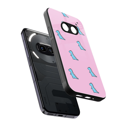 Dino Pink sleek nothing phone 2a plus cover with tempered glass back and TPU edges