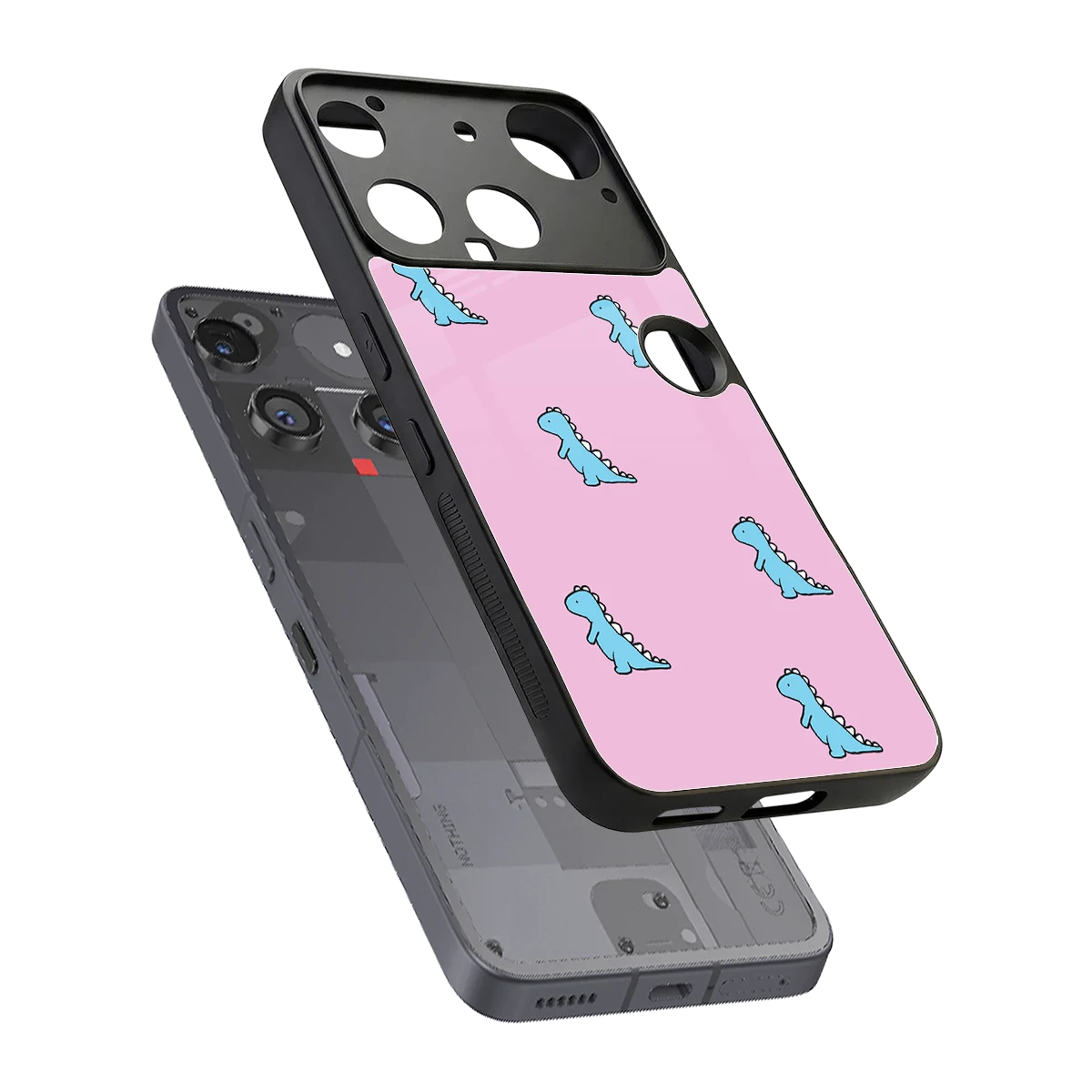 Dino Pink sleek nothing phone 3 cover with tempered glass back and TPU edges