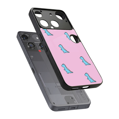 Dino Pink sleek nothing phone 3 cover with tempered glass back and TPU edges