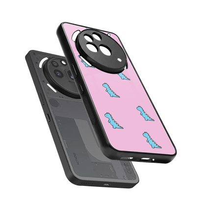 Dino Pink sleek nothing phone 3a pro cover with tempered glass back and TPU edges