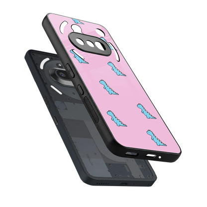 Dino Pink sleek nothing phone 3a cover with tempered glass back and TPU edges