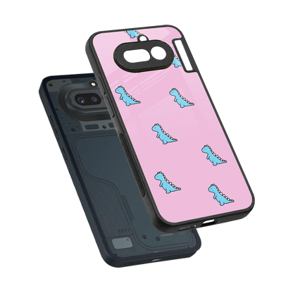 Dino Pink sleek nothing phone 4a cover with tempered glass back and TPU edges