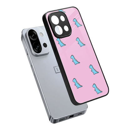 Dino Pink sleek oneplus 13s cover with tempered glass back and TPU edges