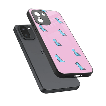 Dino Pink sleek oneplus 15r cover with tempered glass back and TPU edges
