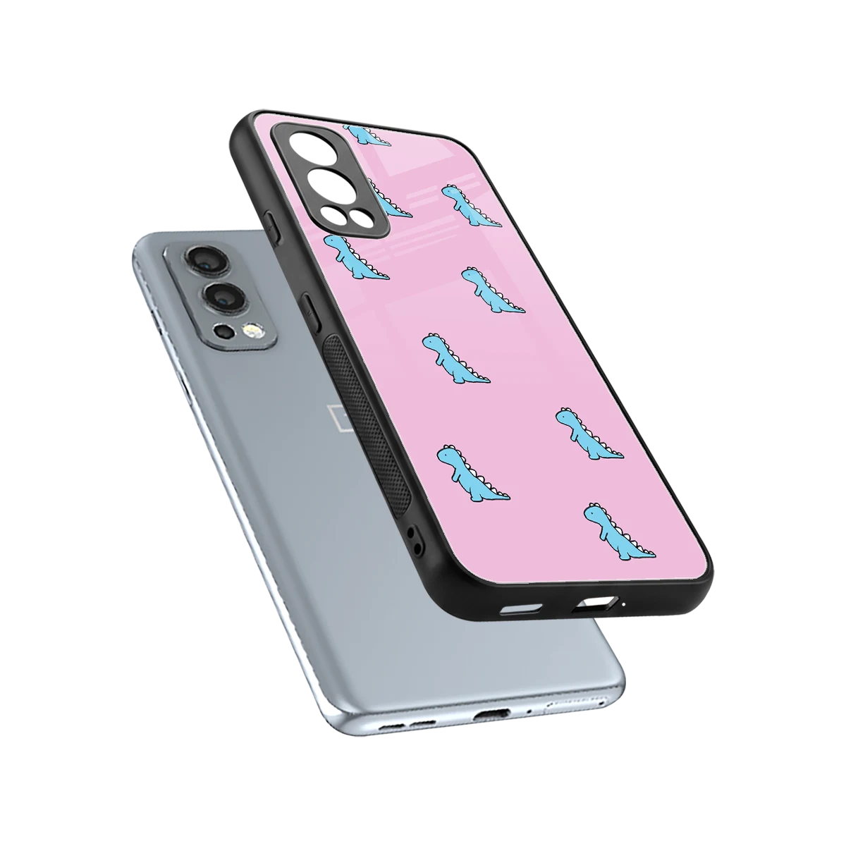 Dino Pink sleek oneplus nord 2 cover with tempered glass back and TPU edges