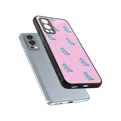 Dino Pink sleek oneplus nord 2 cover with tempered glass back and TPU edges