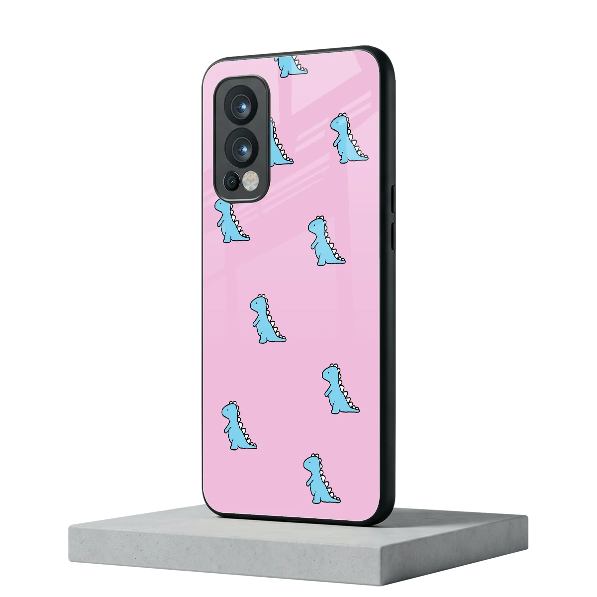 Dino Pink oneplus nord 2 mobile cover | shockproof glass phone case