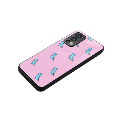 Dino Pink stylish phone case for oneplus nord 2 | glossy glass and slim fit