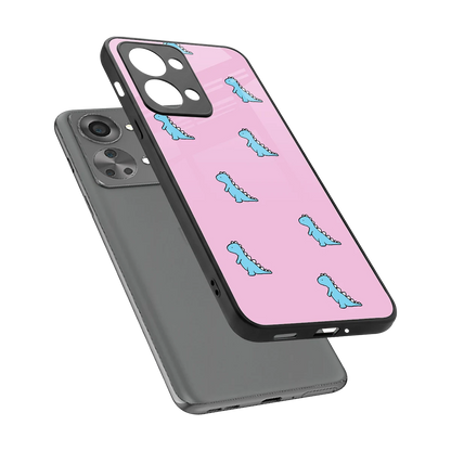 Dino Pink sleek oneplus nord 2t cover with tempered glass back and TPU edges