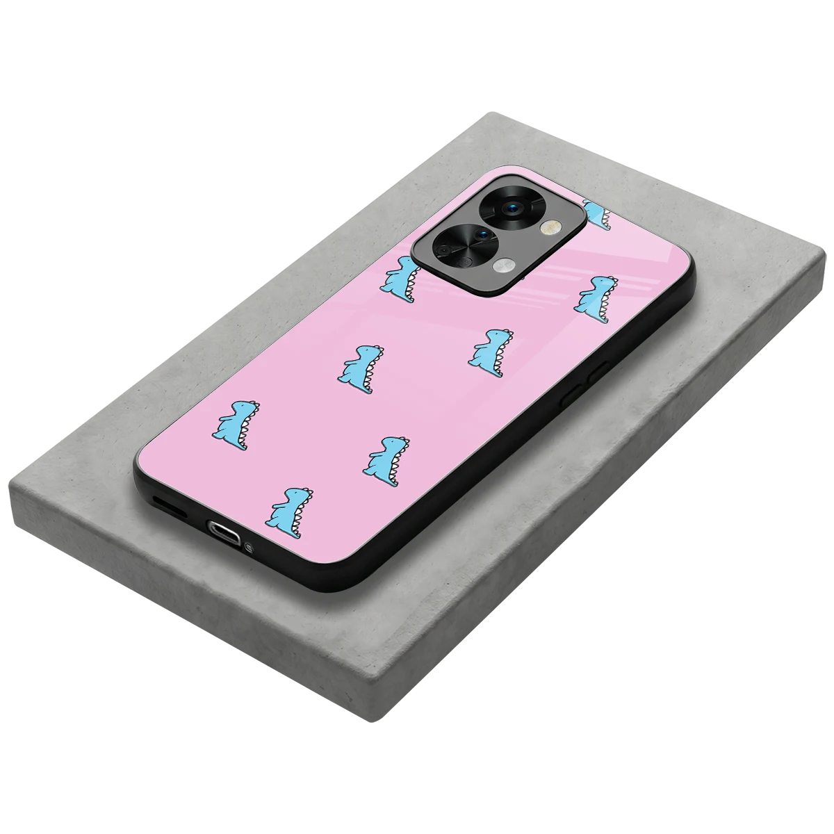 Dino Pink stylish phone case for oneplus nord 2t | glossy glass and slim fit