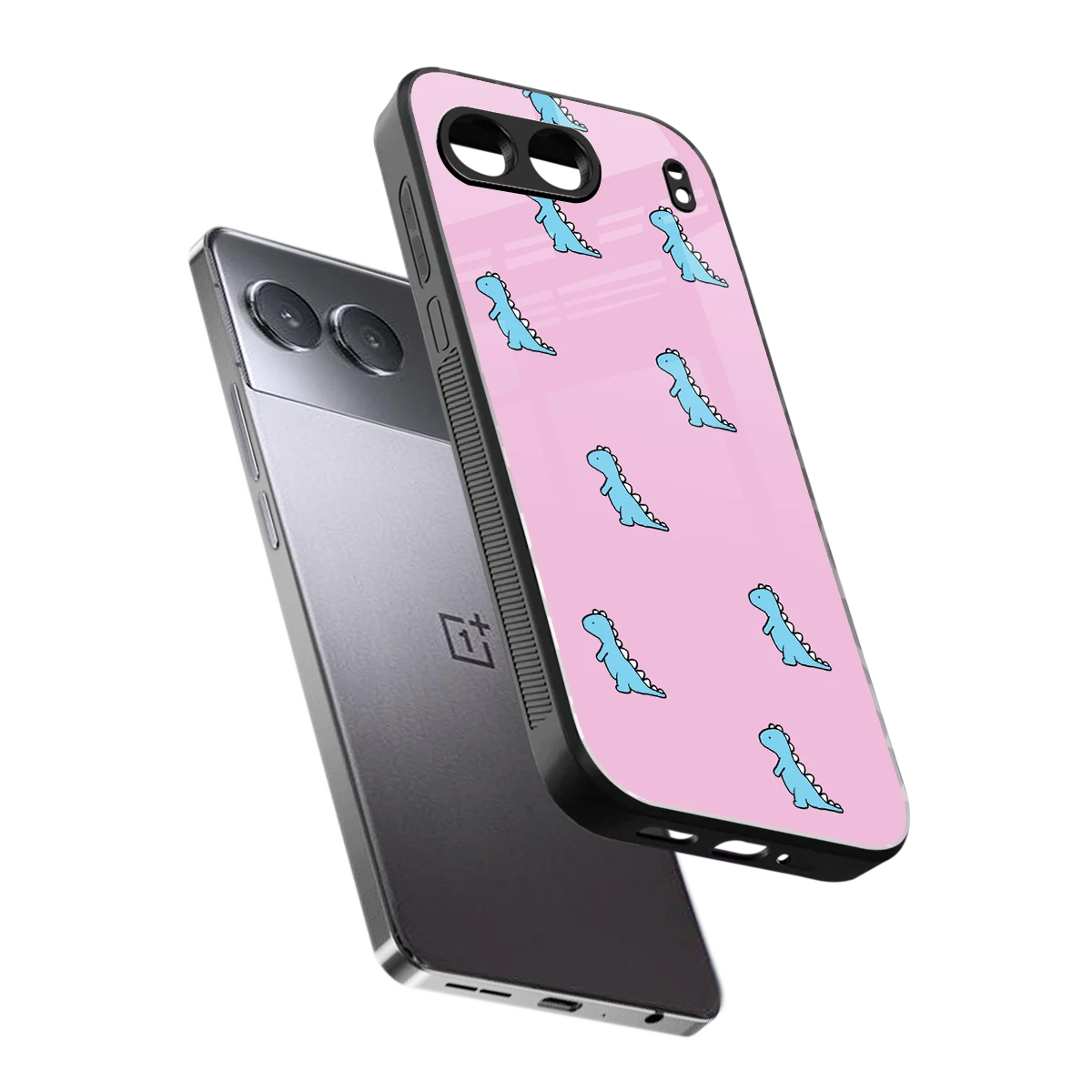 Dino Pink sleek oneplus nord 4 cover with tempered glass back and TPU edges