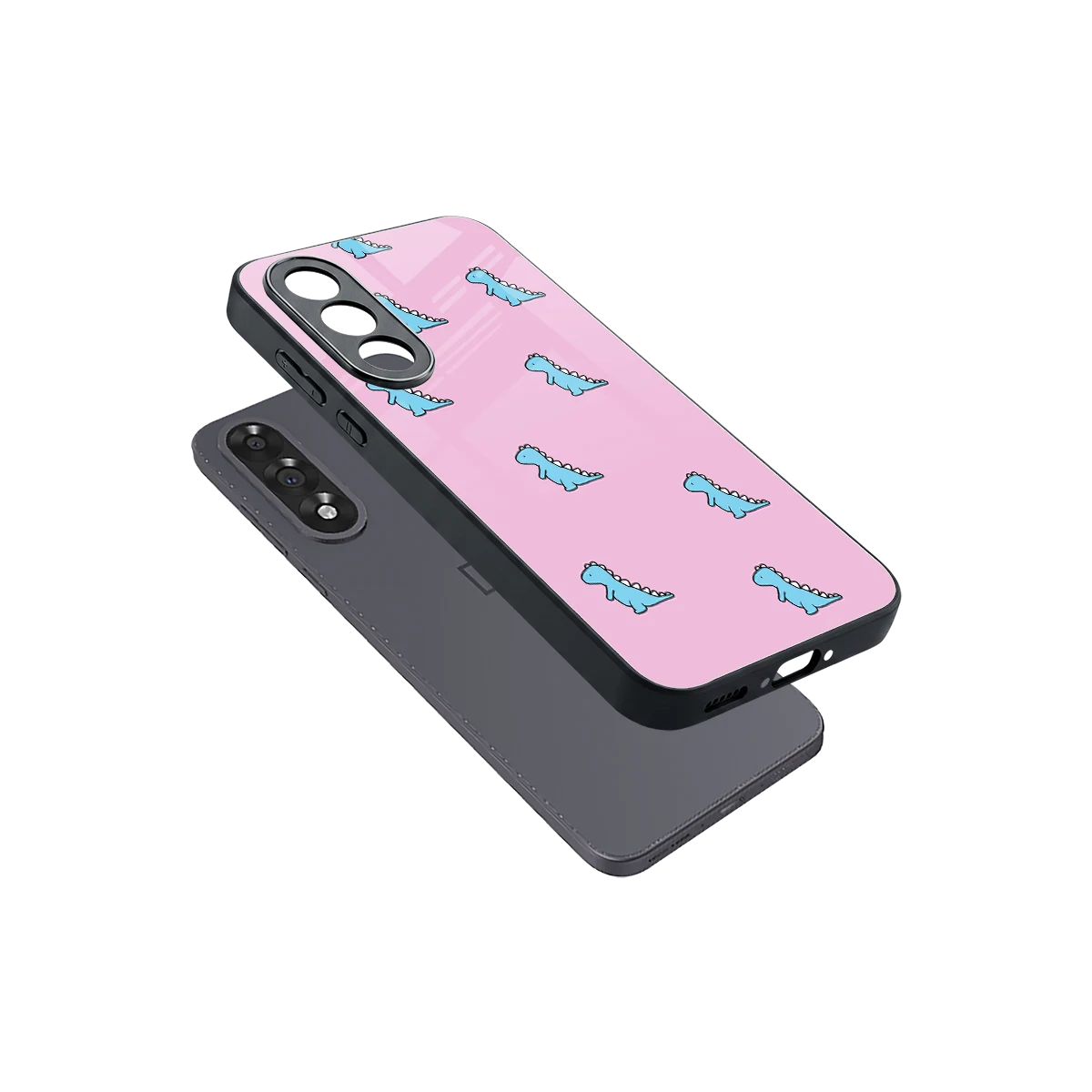 Dino Pink sleek oneplus nord 5 cover with tempered glass back and TPU edges