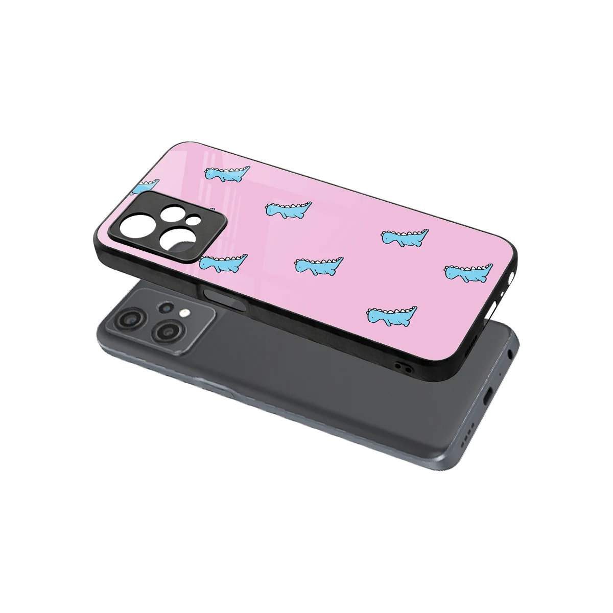 Dino Pink sleek oneplus nord ce 2 lite cover with tempered glass back and TPU edges