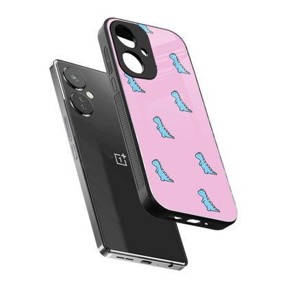 Dino Pink sleek oneplus nord ce 3 cover with tempered glass back and TPU edges
