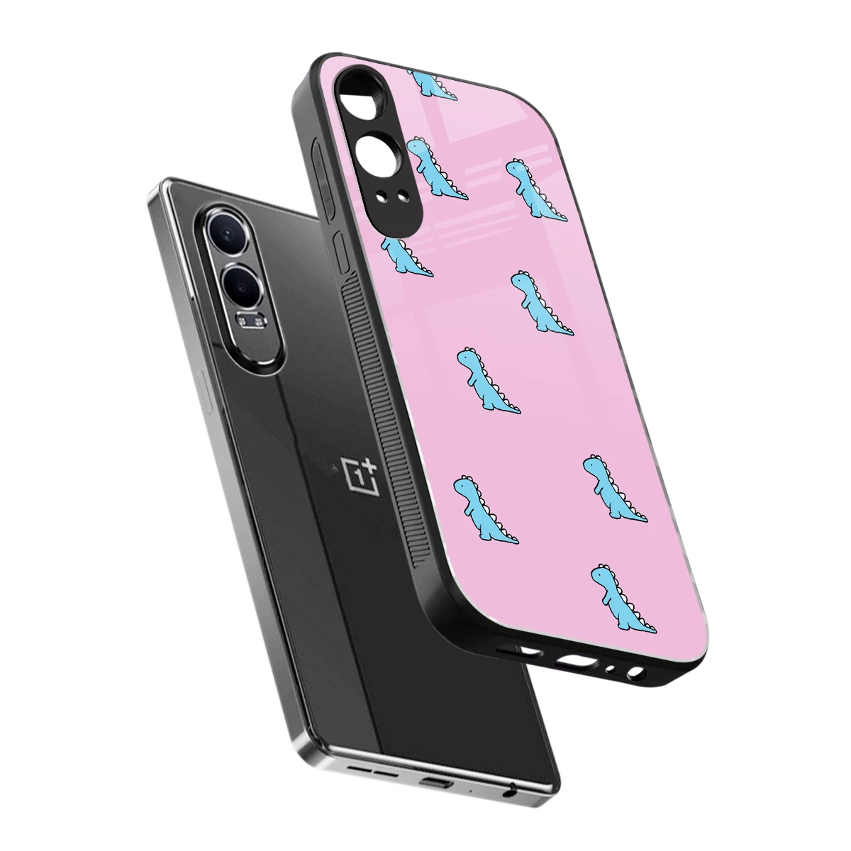 Dino Pink sleek oneplus nord ce 4 lite cover with tempered glass back and TPU edges