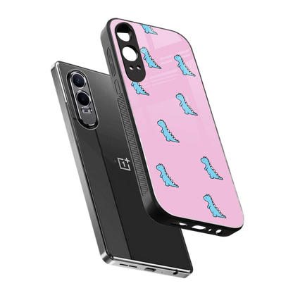 Dino Pink sleek oneplus nord ce 4 lite cover with tempered glass back and TPU edges