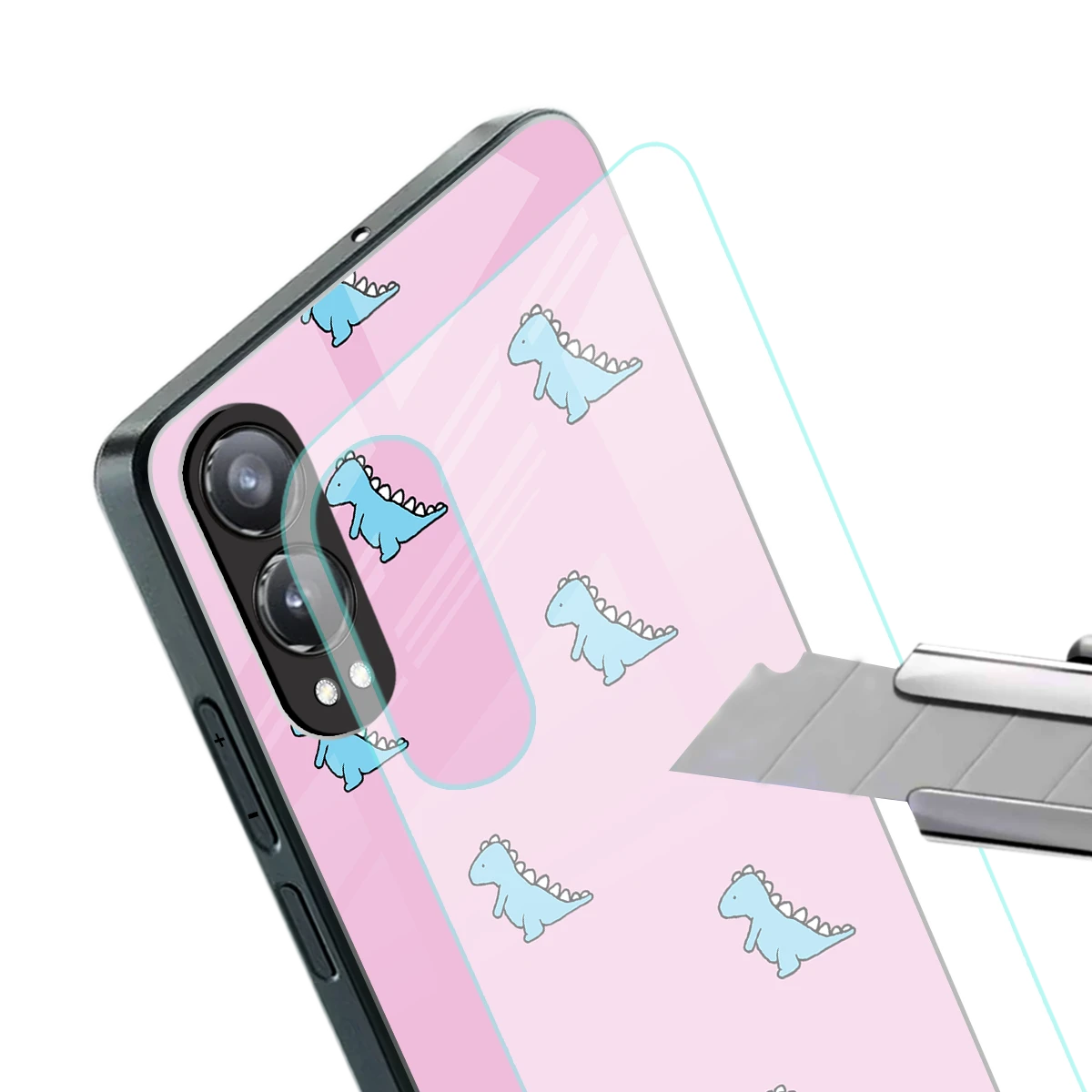 Dino Pink stylish phone case for oneplus nord ce 4 lite | glossy glass and slim fit