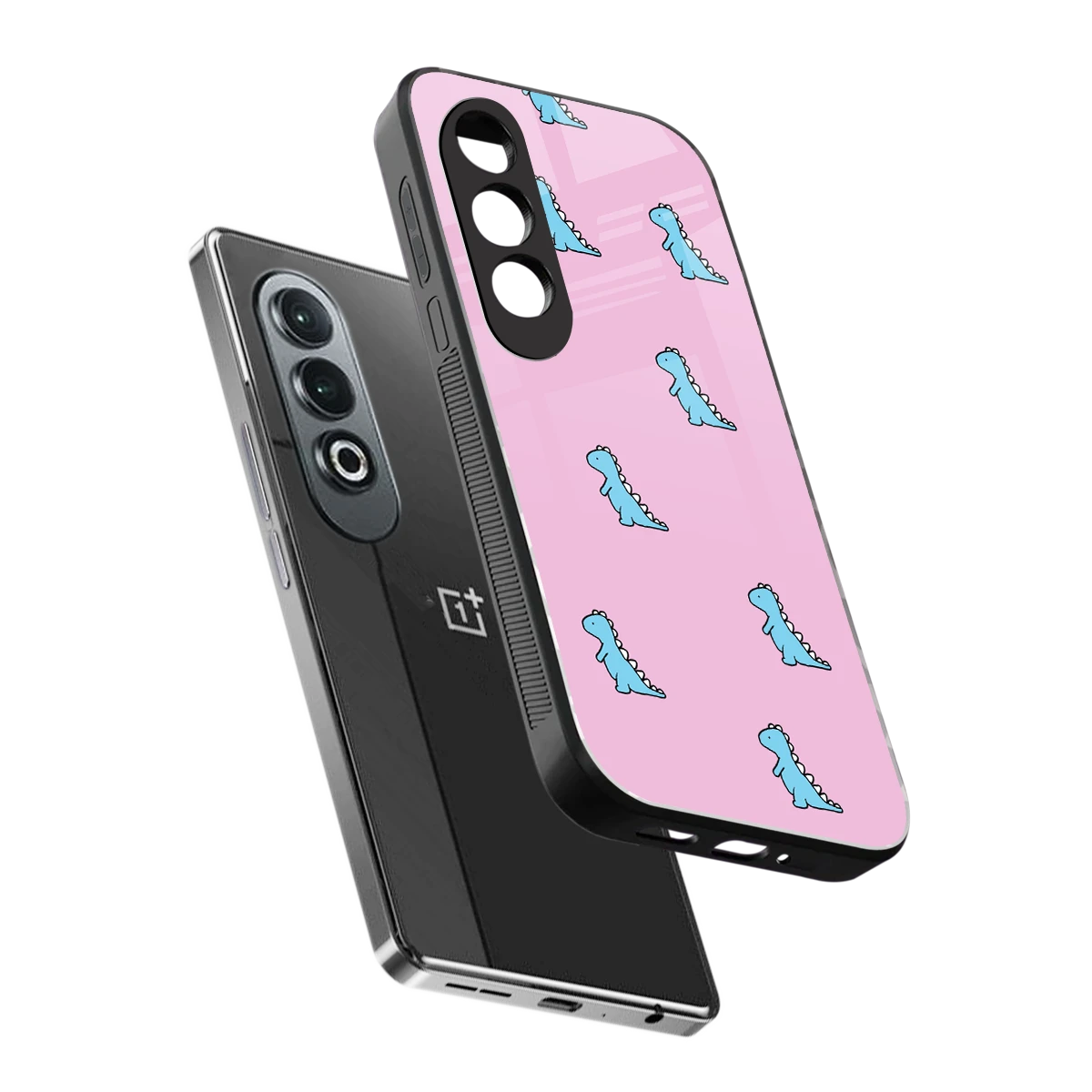 Dino Pink sleek oneplus nord ce 4 cover with tempered glass back and TPU edges