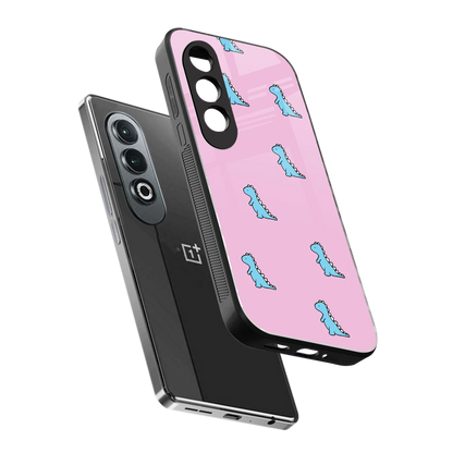 Dino Pink sleek oneplus nord ce 4 cover with tempered glass back and TPU edges