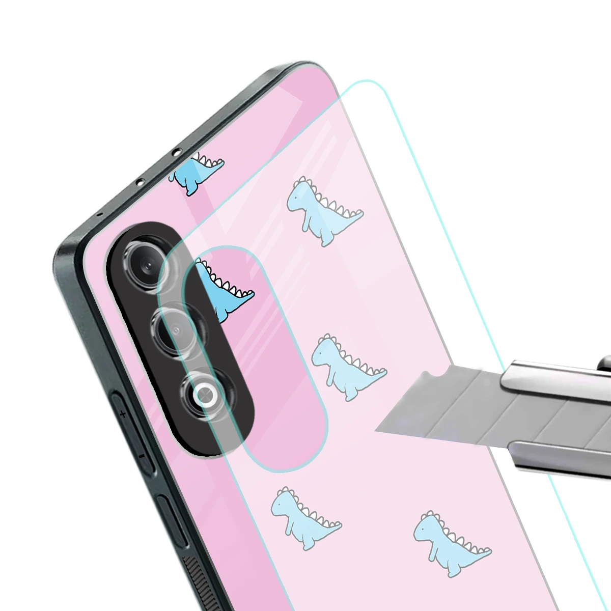 Dino Pink stylish phone case for oneplus nord ce 4 | glossy glass and slim fit