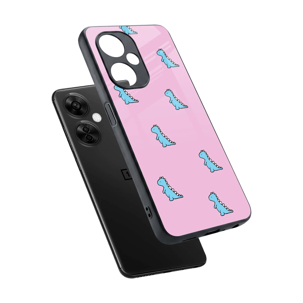 Dino Pink sleek oneplus nord ce 3 lite cover with tempered glass back and TPU edges