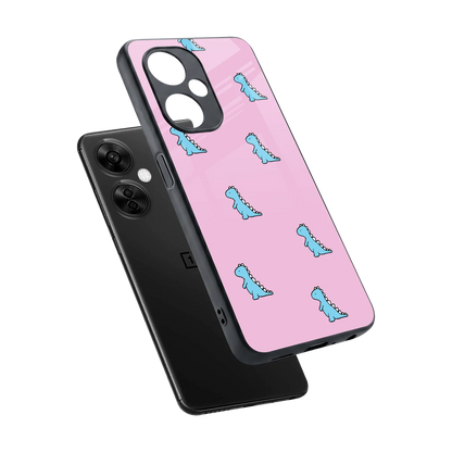 Dino Pink sleek oneplus nord ce 3 lite cover with tempered glass back and TPU edges