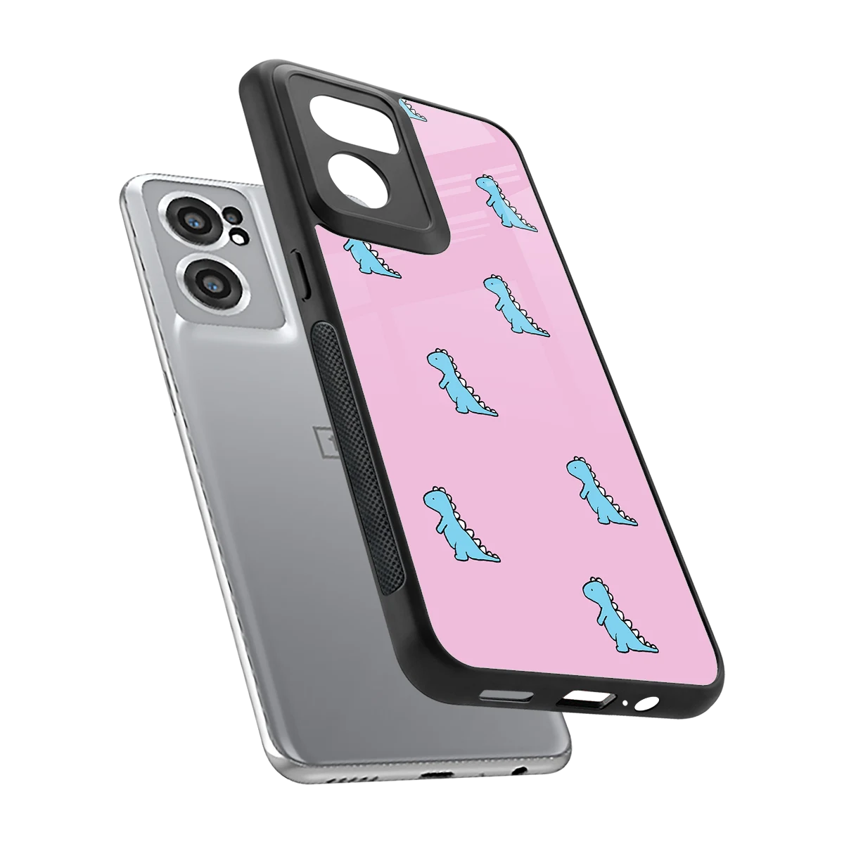 Dino Pink sleek oneplus nord ce 2 cover with tempered glass back and TPU edges