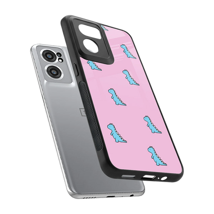 Dino Pink sleek oneplus nord ce 2 cover with tempered glass back and TPU edges