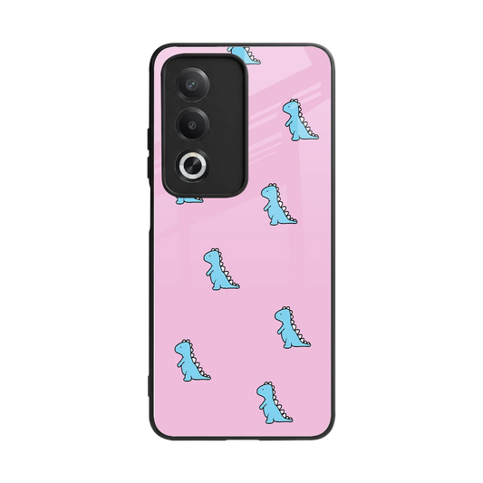 Dino Pink back phone cover | glass case for oppo a3 pro