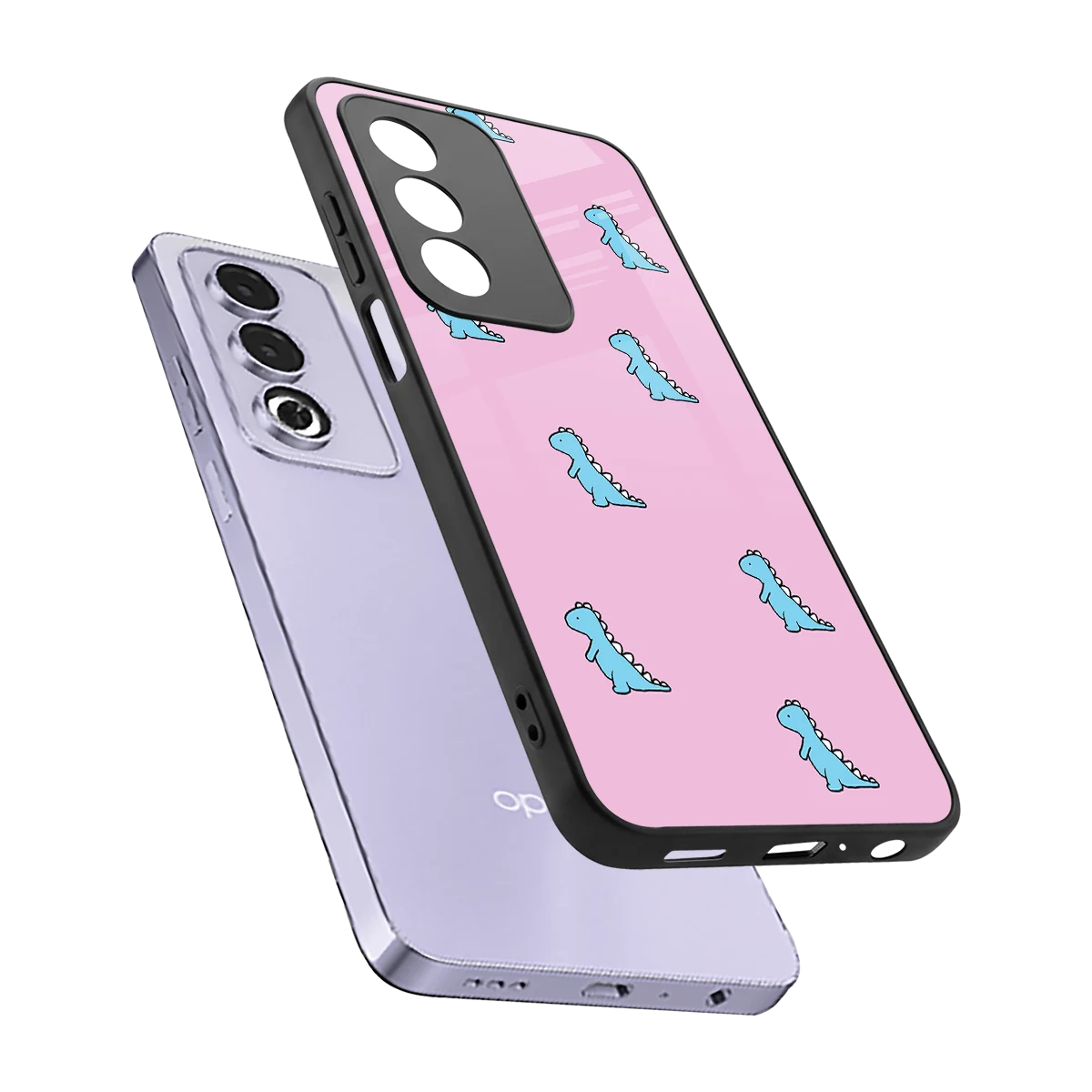 Dino Pink sleek oppo a3 pro cover with tempered glass back and TPU edges