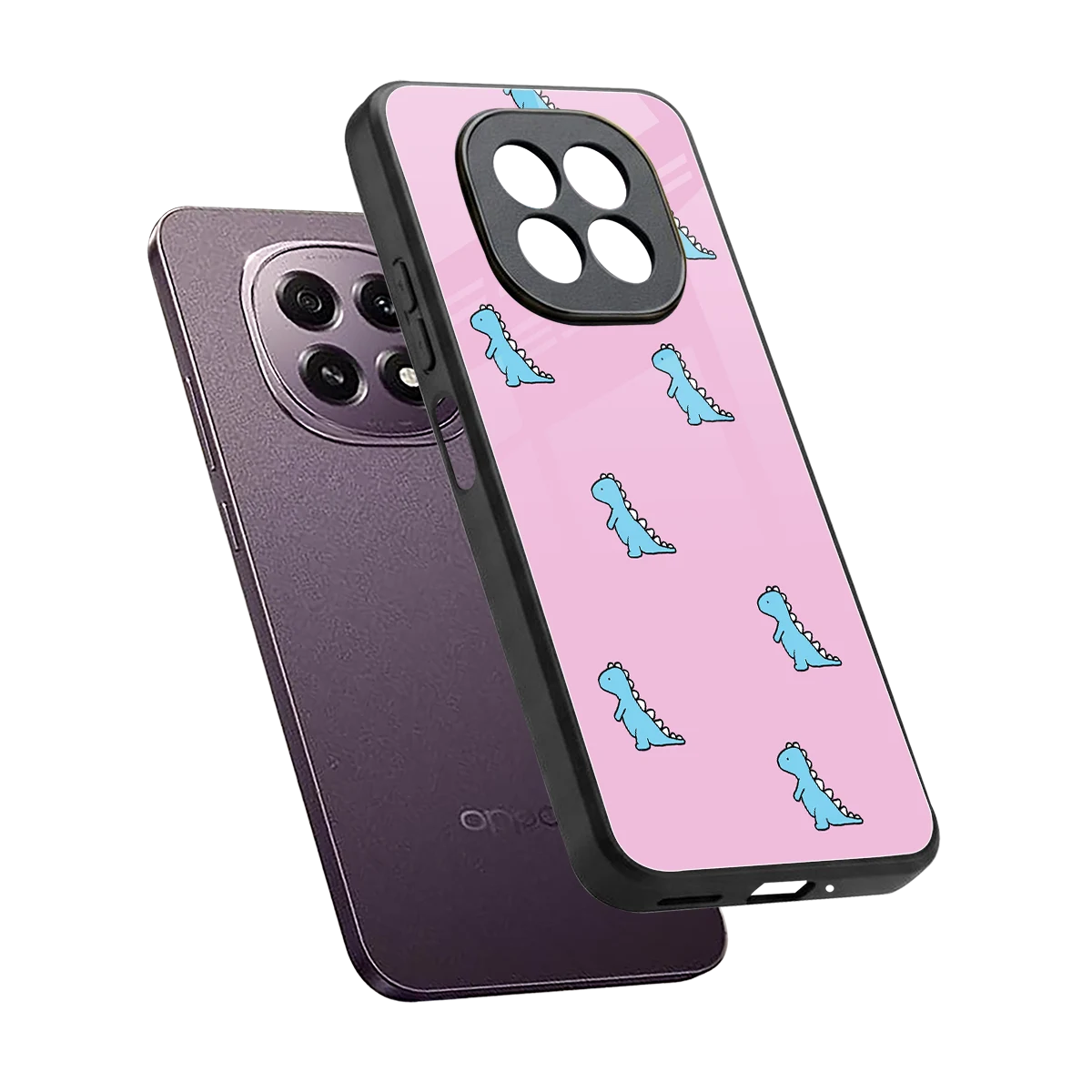 Dino Pink sleek oppo f29 5g cover with tempered glass back and TPU edges