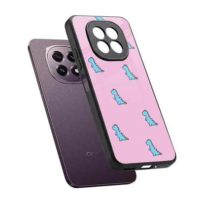 Dino Pink sleek oppo f29 5g cover with tempered glass back and TPU edges