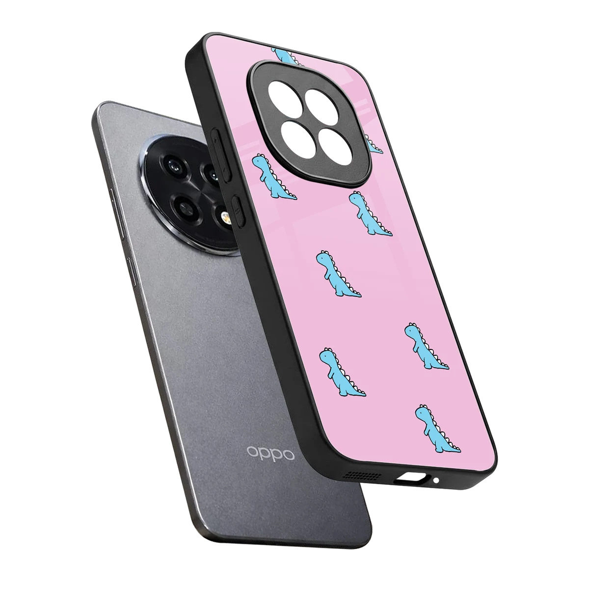 Dino Pink sleek oppo f29 pro 5g cover with tempered glass back and TPU edges
