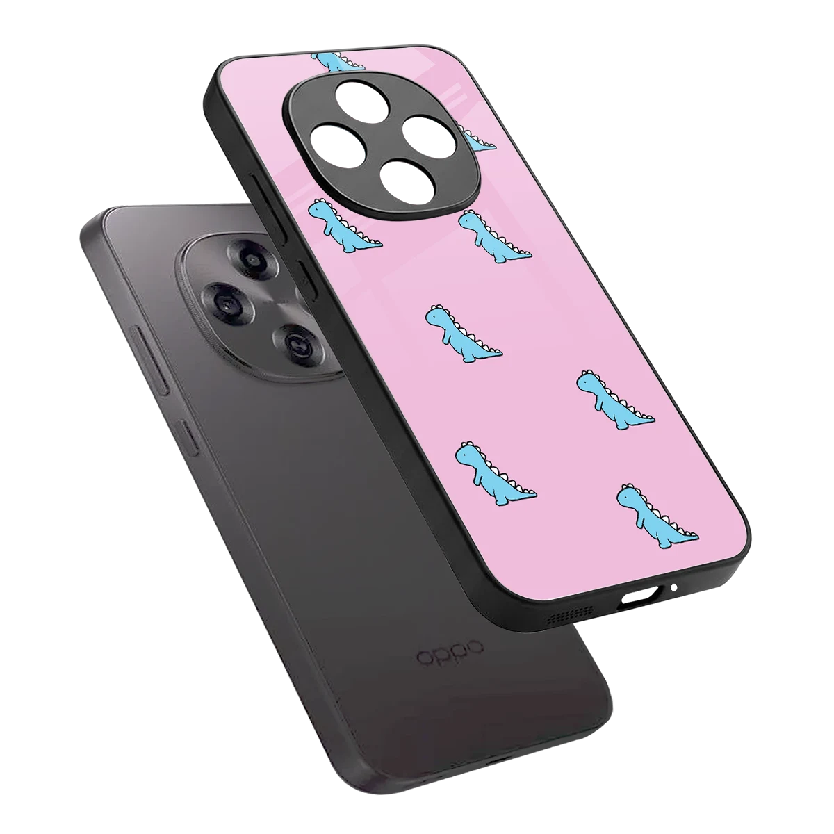 Dino Pink sleek oppo f31 pro 5g cover with tempered glass back and TPU edges