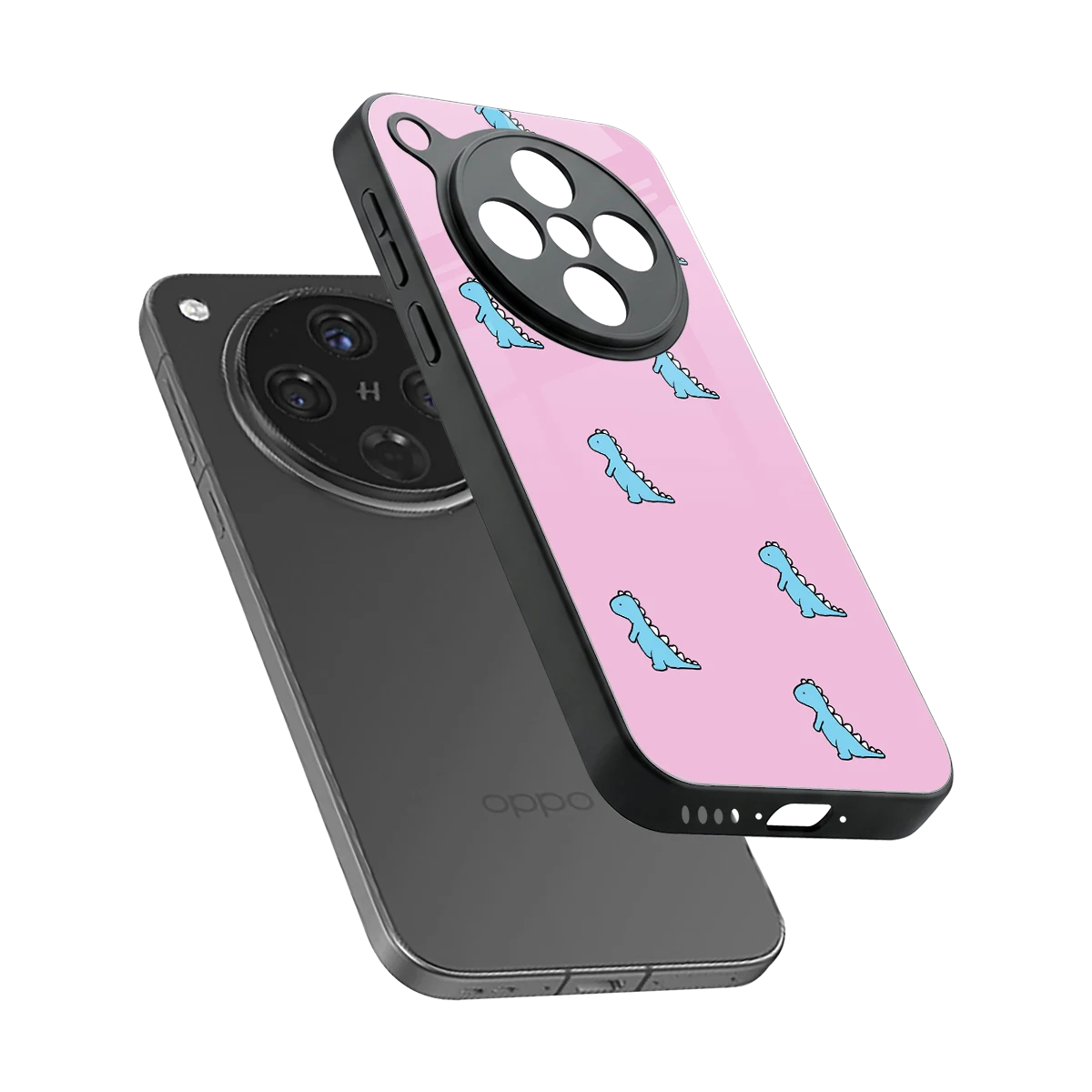 Dino Pink sleek oppo find x8 cover with tempered glass back and TPU edges