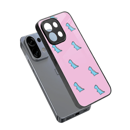 Dino Pink sleek oppo k13 5g cover with tempered glass back and TPU edges