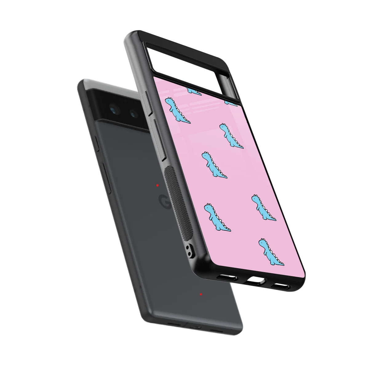 Dino Pink sleek google pixel 6 cover with tempered glass back and TPU edges
