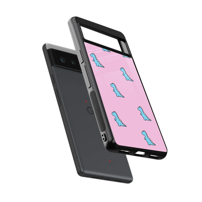 Dino Pink sleek google pixel 6 cover with tempered glass back and TPU edges