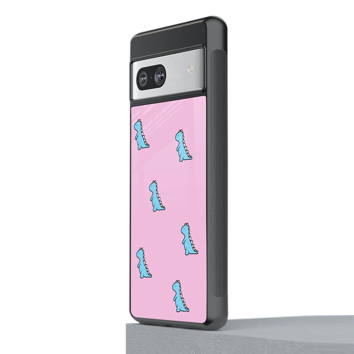 Dino Pink stylish phone case for google pixel 7a | glossy glass and slim fit