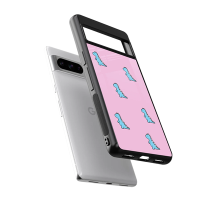Dino Pink sleek google pixel 8 pro cover with tempered glass back and TPU edges