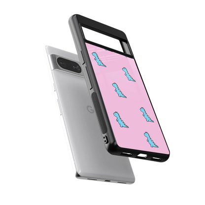 Dino Pink sleek google pixel 8 cover with tempered glass back and TPU edges