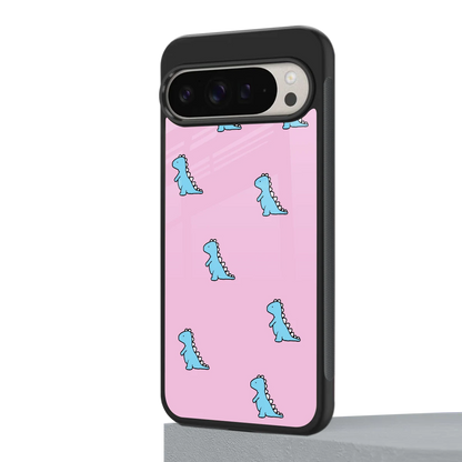 Dino Pink google pixel 9 pro mobile cover | shockproof glass phone case