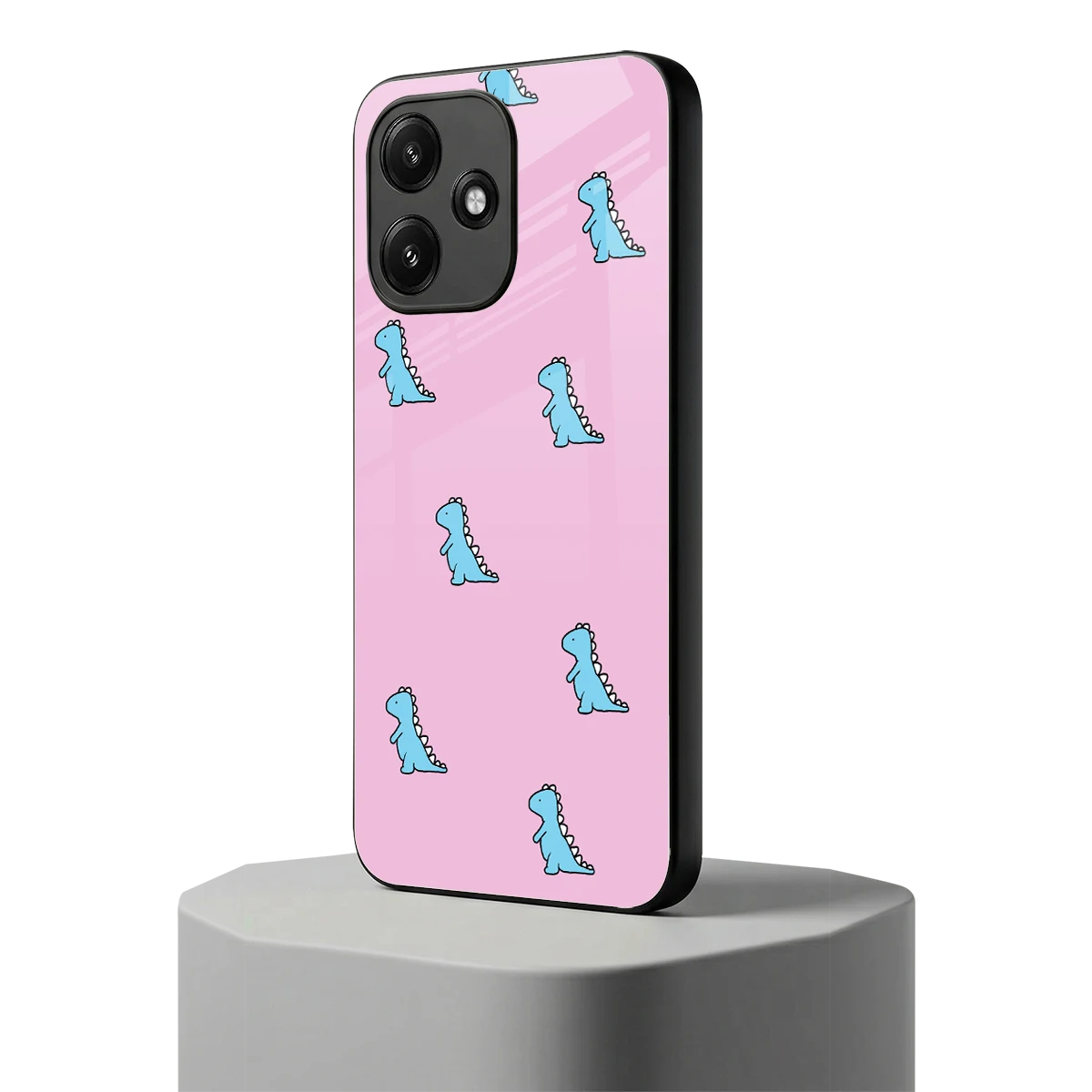 Dino Pink redmi 12 5g mobile cover | shockproof glass phone case