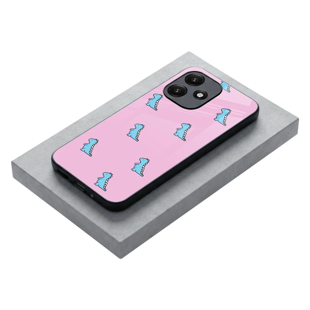 Dino Pink stylish phone case for redmi 12 5g | glossy glass and slim fit