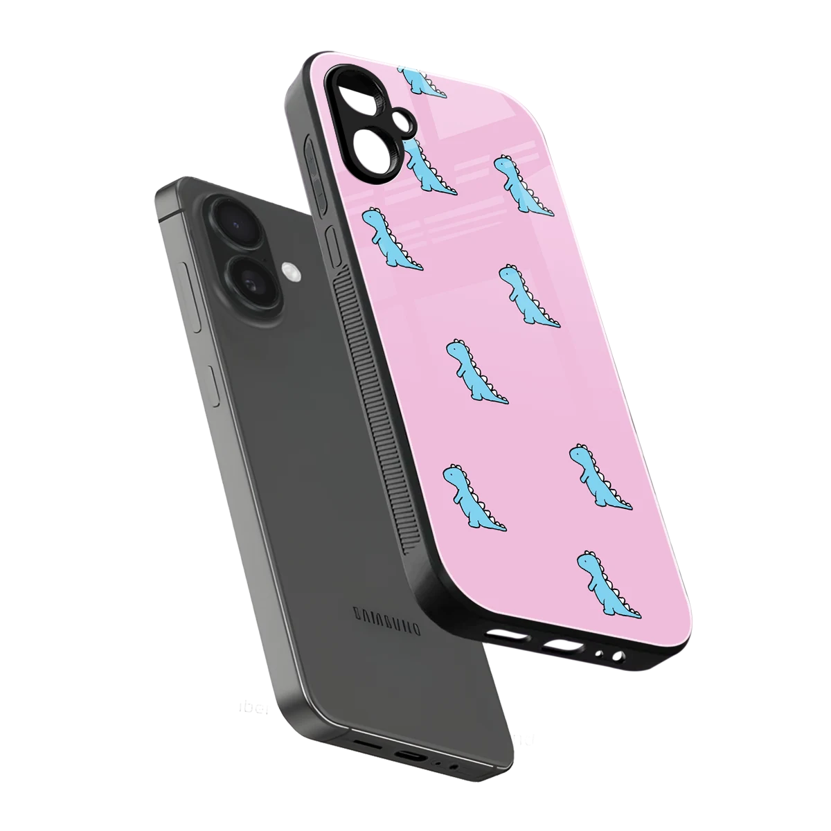 Dino Pink sleek samsung galaxy a06 5g cover with tempered glass back and TPU edges