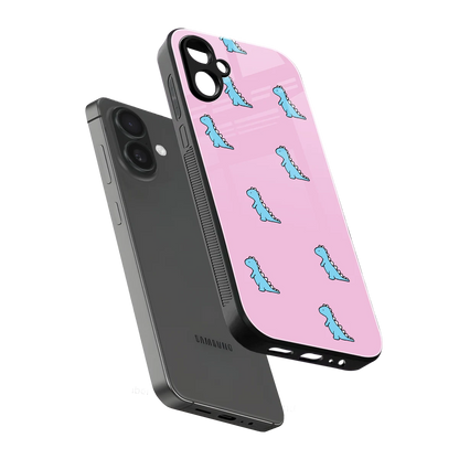 Dino Pink sleek samsung galaxy a06 5g cover with tempered glass back and TPU edges