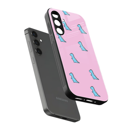 Dino Pink sleek samsung galaxy f54 5g cover with tempered glass back and TPU edges