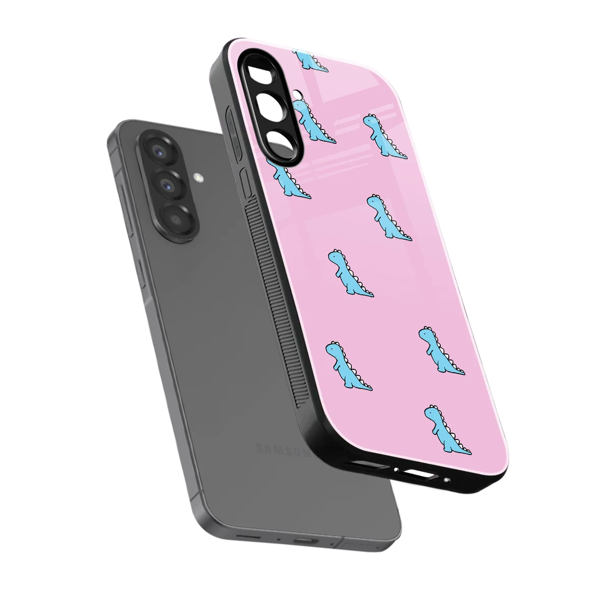 Dino Pink sleek samsung galaxy a37 5g cover with tempered glass back and TPU edges