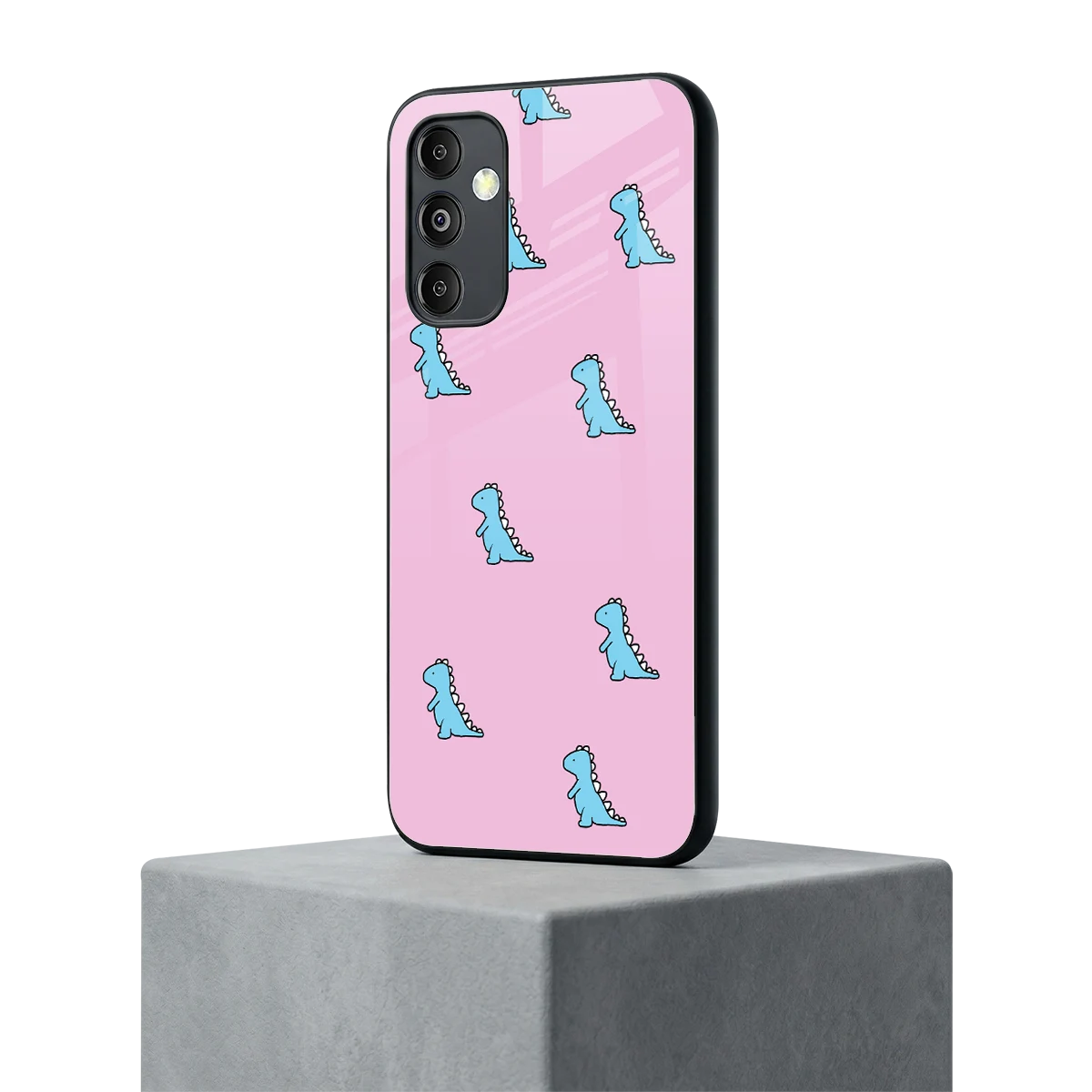 Dino Pink samsung galaxy m14 5g mobile cover | shockproof glass phone case